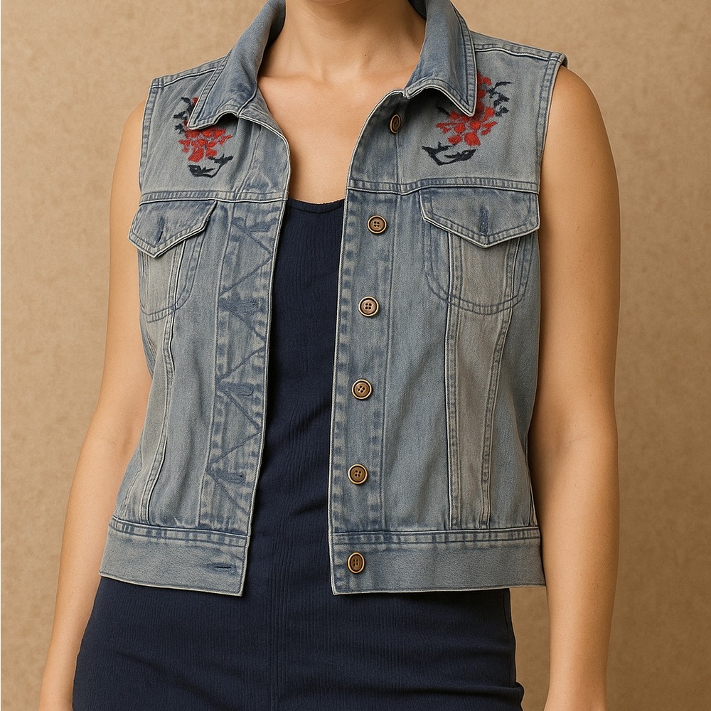 Vintage-inspired embroidered denim Vest